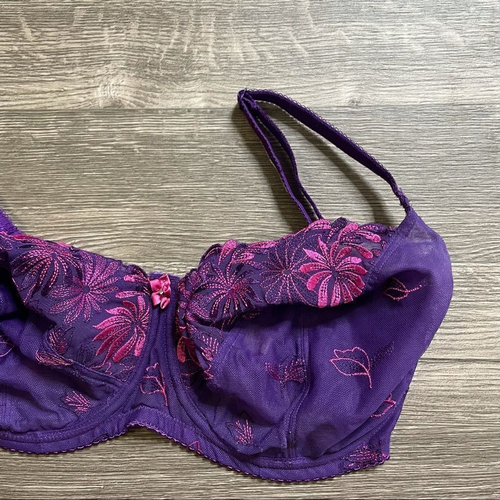 Pour Moi Full Cup Purple Pink Lace Embroidered Bra, 32HH UK, 32L USA - Picture 6 of 10